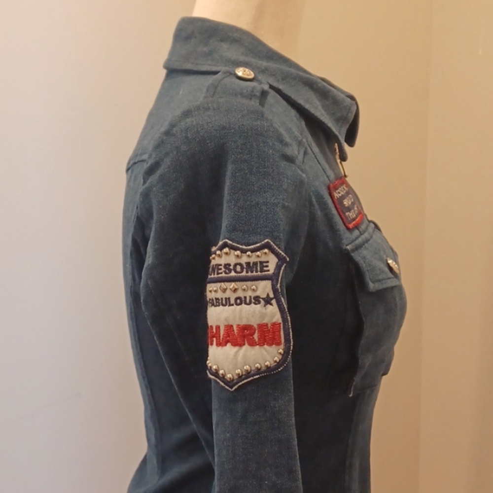 RARE Egoist stretchy blue jean military cow girl denim jacket cowgirl western 55 - Picture 16 of 16